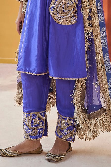 Buy Priyanka Singh Blue Silk, Organza Fringe, Sequins V-neck Zardozi Embroidered Kurta Salwar Set Online at Aza Fashions Buy_Priyanka Singh_Blue Silk, Organza Fringe, Sequins V-neck Zardozi Embroidered Kurta Salwar Set _Online_at_Aza_Fashions