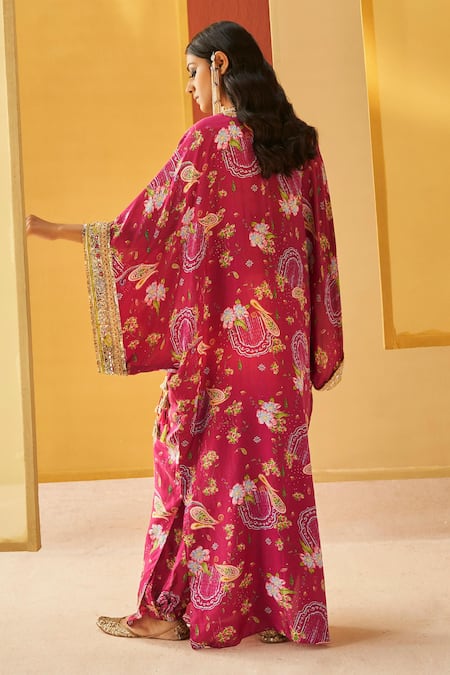 Priyanka Singh Floral Print Zardozi Kaftan & Jogger Set 