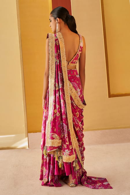 Priyanka Singh Floral Print Pre-Draped Saree Set 