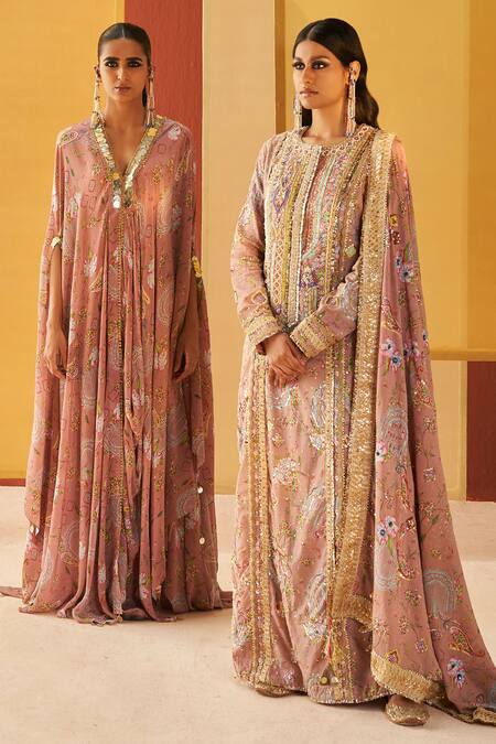 Priyanka Singh Beige Cotton Embroidery, Zari Round Neck Floral Resham Kurta Set Online at Aza Fashions Priyanka Singh_Beige Cotton Embroidery, Zari Round Neck Floral Resham Kurta Set _Online_at_Aza_Fashions