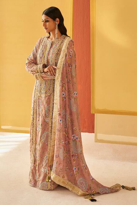 Buy Priyanka Singh Beige Cotton Embroidery, Zari Round Neck Floral Resham Kurta Set Online at Aza Fashions Buy_Priyanka Singh_Beige Cotton Embroidery, Zari Round Neck Floral Resham Kurta Set _Online_at_Aza_Fashions