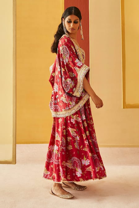 Buy Priyanka Singh Red Silk Zari, Embroidery, Sequins Sweetheart Floral Print And Shrug Sharara Set Online at Aza Fashions Buy_Priyanka Singh_Red Silk Zari, Embroidery, Sequins Sweetheart Floral Print And Shrug Sharara Set _Online_at_Aza_Fashions