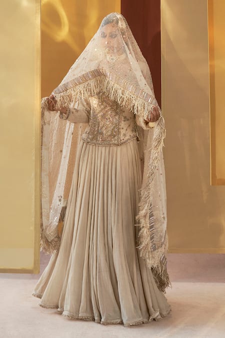 Shop Priyanka Singh Ivory Organza, Silk Zari, Sequins Round Zardosi Embroidered Blouse And Lehenga Set Online at Aza Fashions Shop_Priyanka Singh_Ivory Organza, Silk Zari, Sequins Round Zardosi Embroidered Blouse And Lehenga Set _Online_at_Aza_Fashions