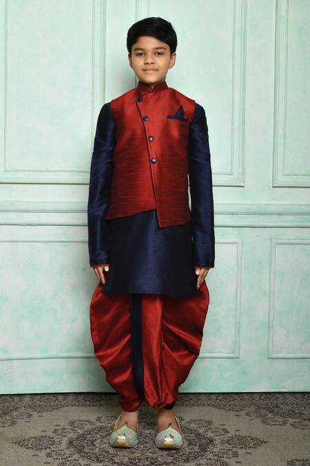 Adara Khan Red Silk Blend Solid Asymmetric Overlap Nehru Jacket Online at Aza Fashions Adara Khan_Red Silk Blend Solid Asymmetric Overlap Nehru Jacket _Online_at_Aza_Fashions