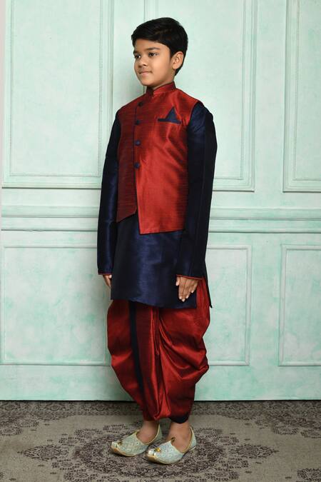 Shop Adara Khan Red Silk Blend Solid Asymmetric Overlap Nehru Jacket Online at Aza Fashions Shop_Adara Khan_Red Silk Blend Solid Asymmetric Overlap Nehru Jacket _Online_at_Aza_Fashions