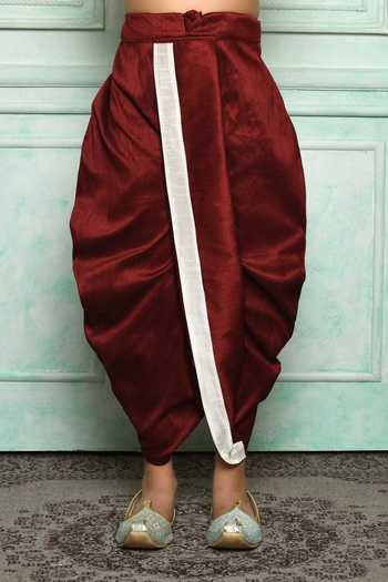 Shop_Adara Khan_Cream Silk Blend Solid Plain Kurta And Maroon Dhoti Pant Set _Online_at_Aza_Fashions