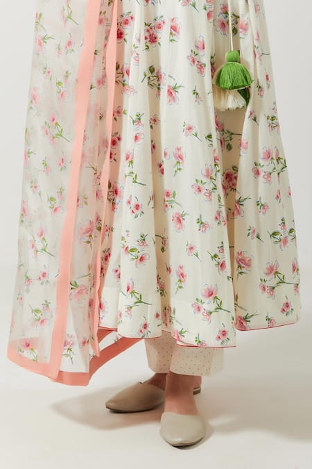 Shop Label Earthen Ivory Cotton Mul Floral V Neck Printed Angarkha Kurta Set Online at Aza Fashions Shop_Label Earthen_Ivory Cotton Mul Floral V Neck Printed Angarkha Kurta Set _Online_at_Aza_Fashions