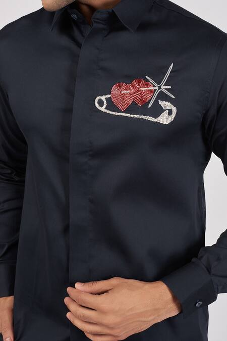 Sanjana Reddy Designs Blue Cotton Embroidery Eagle Shirt Online at Aza Fashions Sanjana Reddy Designs_Blue Cotton Embroidery Eagle Shirt _Online_at_Aza_Fashions