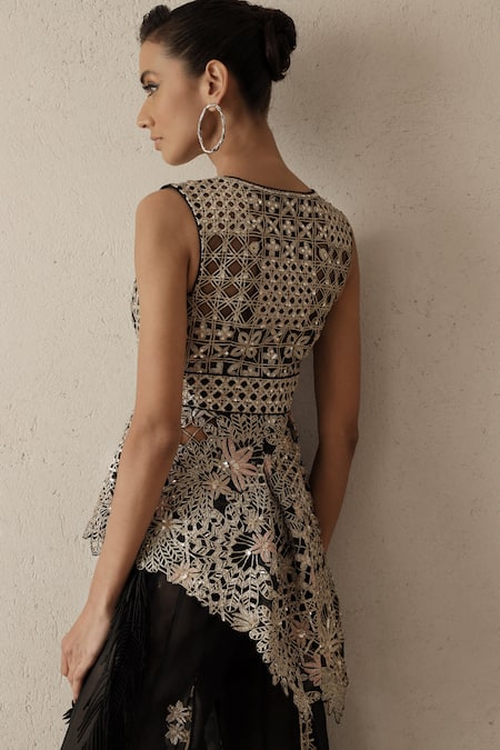 Varun Nidhika Akshi Metallic Embroidered Peplum Jacket & Pant Set 