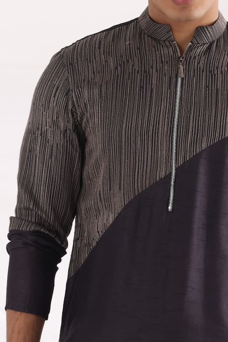 Smriti By Anju Agarwal_Black Cotton Embroidery Thread Kurta Set _Online_at_Aza_Fashions