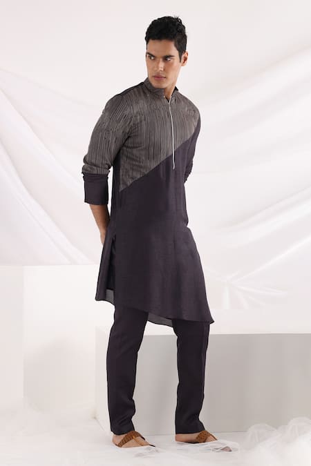 Buy_Smriti By Anju Agarwal_Black Cotton Embroidery Thread Kurta Set _Online_at_Aza_Fashions