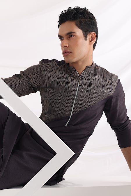 Shop_Smriti By Anju Agarwal_Black Cotton Embroidery Thread Kurta Set _Online_at_Aza_Fashions