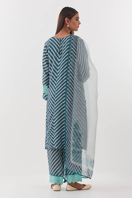 Shop Amisha Kothari Blue Cotton, Organza, Zari, Madumati Stripe Pattern Straight Kurta Set at Aza Fashions Shop_Amisha Kothari_Blue Cotton, Organza, Zari, Madumati Stripe Pattern Straight Kurta Set _at_Aza_Fashions