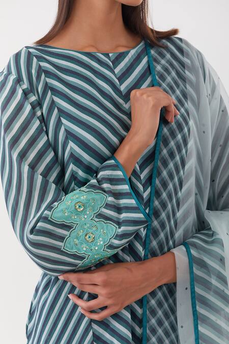 Buy Amisha Kothari Blue Cotton, Organza, Zari, Madumati Stripe Pattern Straight Kurta Set Online at Aza Fashions Buy_Amisha Kothari_Blue Cotton, Organza, Zari, Madumati Stripe Pattern Straight Kurta Set _Online_at_Aza_Fashions