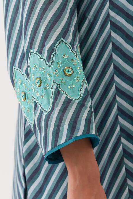 Shop Amisha Kothari Blue Cotton, Organza, Zari, Madumati Stripe Pattern Straight Kurta Set Online at Aza Fashions Shop_Amisha Kothari_Blue Cotton, Organza, Zari, Madumati Stripe Pattern Straight Kurta Set _Online_at_Aza_Fashions