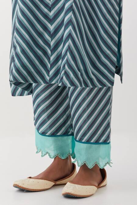 Buy Amisha Kothari Blue Cotton, Organza, Zari, Madumati Stripe Pattern Straight Kurta Set Buy_Amisha Kothari_Blue Cotton, Organza, Zari, Madumati Stripe Pattern Straight Kurta Set