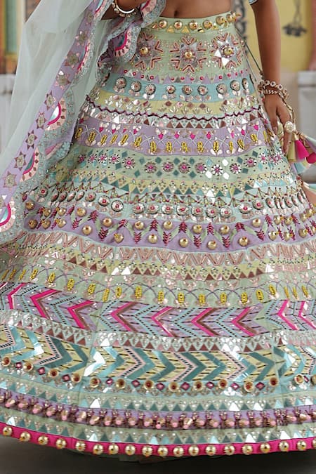 Xoxo Apurva_Multi Color Chanderi, Organza, Heritage Geometric Embroidered Bridal Lehenga Set _Online_at_Aza_Fashions