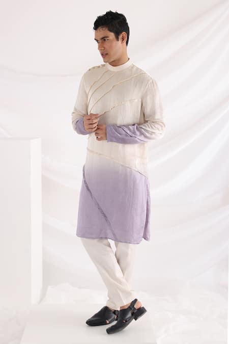 Buy_Smriti By Anju Agarwal_Purple Linen, Satin, Cotton Beads, Cut Work, Embroidery Ombre Kurta And Bundi Set _Online_at_Aza_Fashions