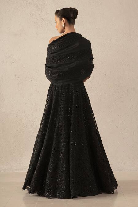 Varun Nidhika_Black Silk Organza Sequins Sweetheart Raat Tonal Cord And Embroidered Lehenga Set _Online_at_Aza_Fashions