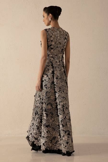 Varun Nidhika_Black Lurex, Silk Organza Embroidery, Sequins Chhaya Jacket Skirt Set _at_Aza_Fashions