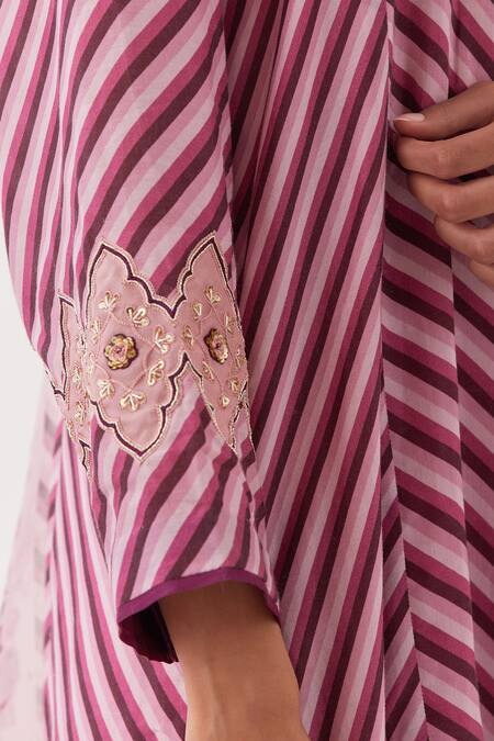 Shop Amisha Kothari Pink Cotton, Organza, Embroidery, Cut Candy Stripe Pattern Kurta Set Online at Aza Fashions Shop_Amisha Kothari_Pink Cotton, Organza, Embroidery, Cut Candy Stripe Pattern Kurta Set _Online_at_Aza_Fashions