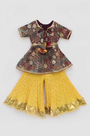 Buy_FAYON KIDS_Maroon Georgette Zari, Sequins, Embroidery Geometric Peplum Top And Sharara _Online_at_Aza_Fashions