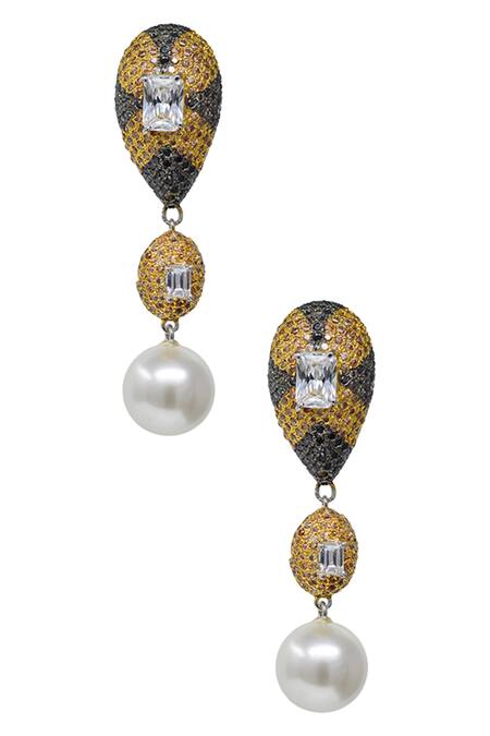 Shop Tsara Black Crystals Danglers at Aza Fashions Shop_Tsara_Black Crystals Danglers_at_Aza_Fashions