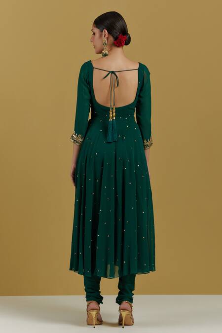 Shop Ikshita Choudhary Green Georgette, Tissue, Organza Embroidery, Anarkali Set With Hand Dupatta at Aza Fashions Shop_Ikshita Choudhary_Green Georgette, Tissue, Organza Embroidery, Anarkali Set With Hand Dupatta_at_Aza_Fashions