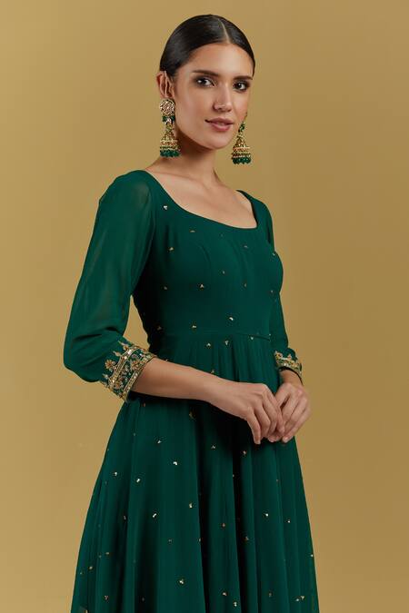 Ikshita Choudhary Green Georgette, Tissue, Organza Embroidery, Anarkali Set With Hand Dupatta at Aza Fashions Ikshita Choudhary_Green Georgette, Tissue, Organza Embroidery, Anarkali Set With Hand Dupatta_at_Aza_Fashions