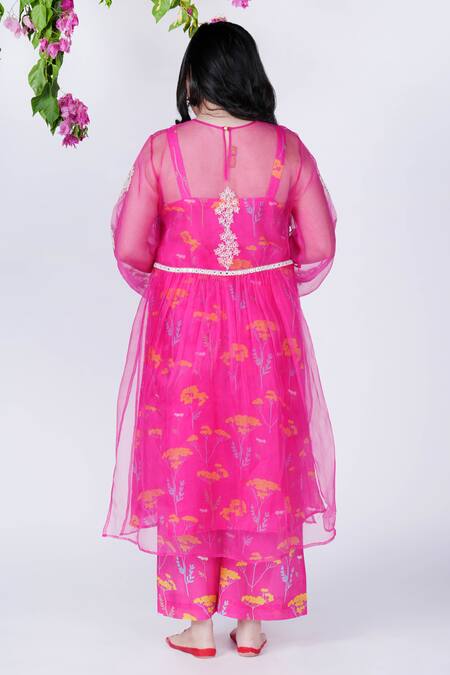 Jyoti Bansal_Pink Chanderi, Cotton Embroidery, Mirrors Round Zehra Dori Tunic With Salwar _Online_at_Aza_Fashions