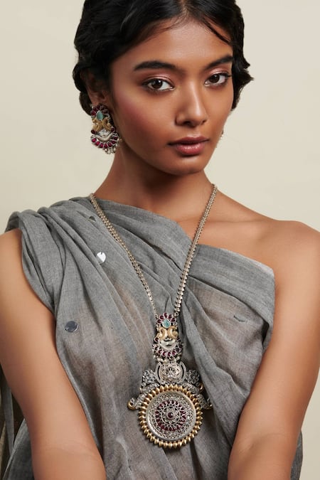 Rajawadi Hathi Design Cotton Silk Saree With Matching Earrings