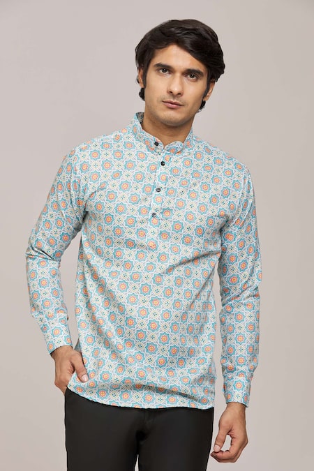 Arihant Rai Sinha Multi Color Cotton Printed Mandala Patterns Mandarin Collar Shirt 