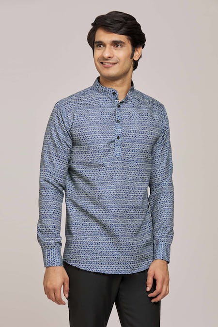 Arihant Rai Sinha Cotton Printed Mandarin Collar Shirt 