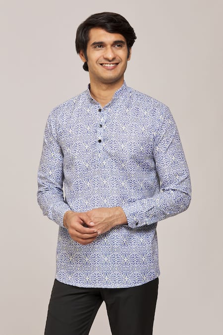 Arihant Rai Sinha Mandarin Collar Cotton Printed Shirt 