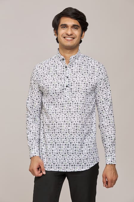 Arihant Rai Sinha Arrow Print Mandarin Collar Shirt 