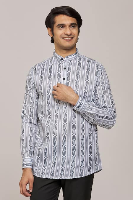 Arihant Rai Sinha Cotton Printed Mandarin Collar Shirt 