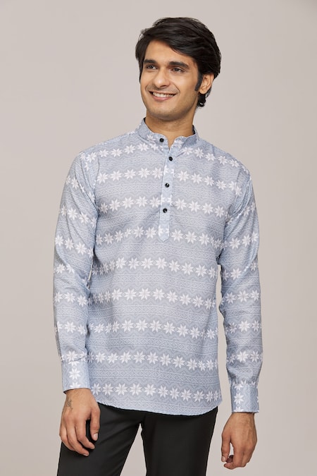 Arihant Rai Sinha Pastel Printed Mandarin Collar Shirt 