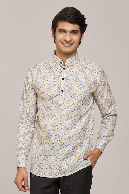 Arihant Rai Sinha Jaal Print Mandarin Collar Shirt 