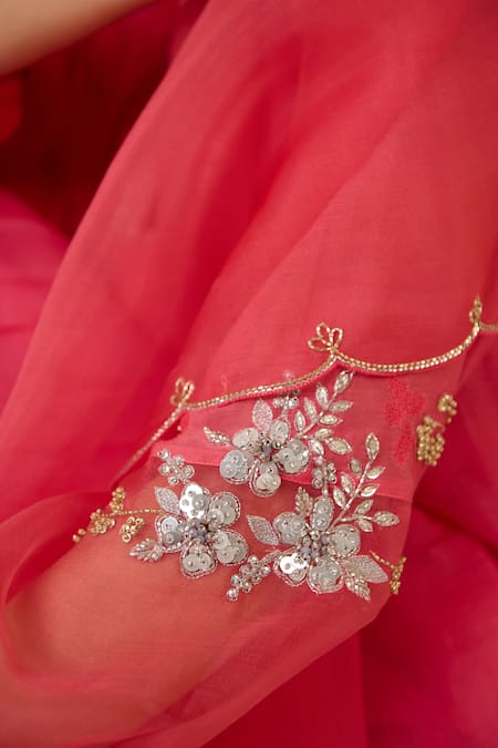 Buy Radha Sharma Pink Chanderi Cotton Hand Embroidered Sequin V Front Pleated Kurta Set Online at Aza Fashions Buy_Radha Sharma_Pink Chanderi Cotton Hand Embroidered Sequin V Front Pleated Kurta Set _Online_at_Aza_Fashions