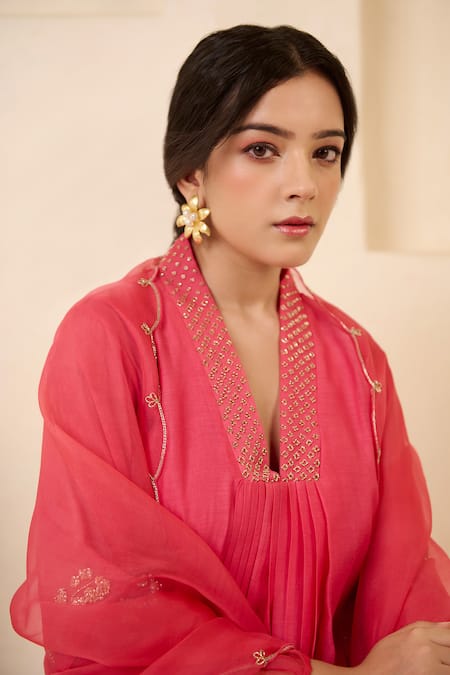 Radha Sharma Hand Embroidered Front Pleated Kurta Set 