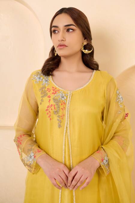 Radha Sharma Yellow Hand Embroidered Tunic Set 