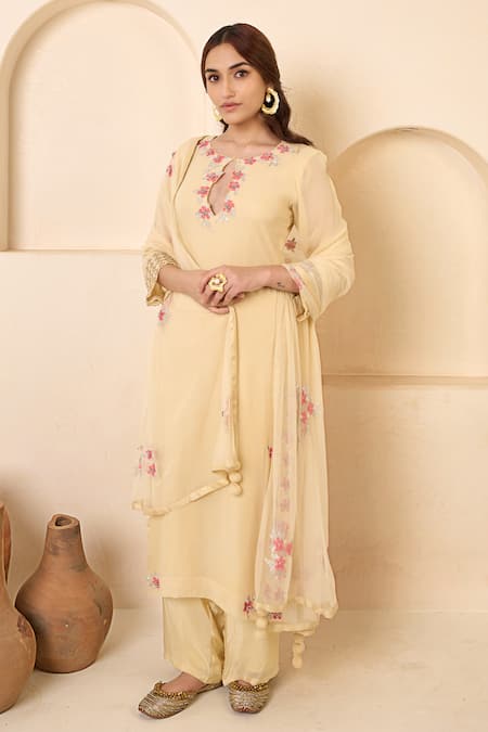 RADHA SHARMA Pastel Hand Embroidered Kurta Pant Set 