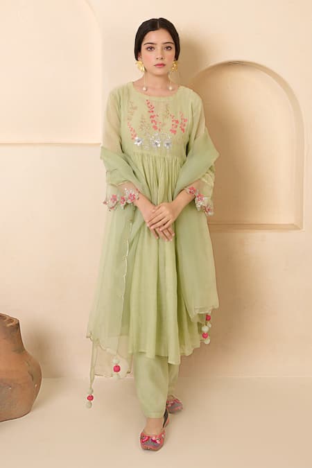 RADHA SHARMA Front Gathered Embroidered Kurta Set 