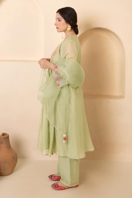 Radha Sharma Front Gathered Embroidered Kurta Set 