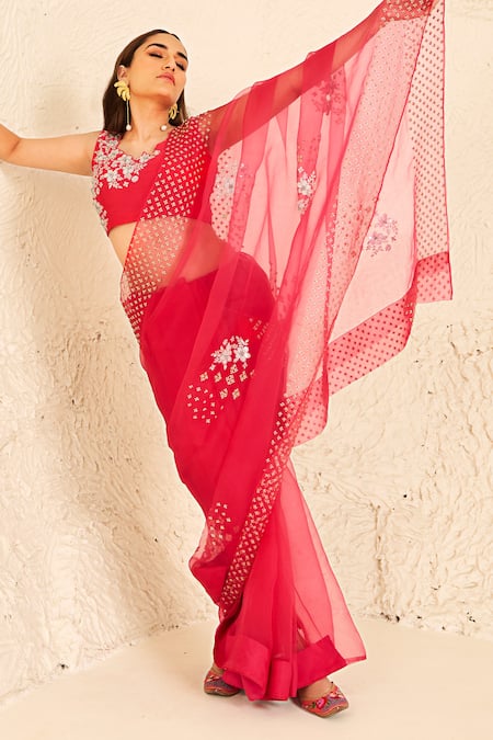 RADHA SHARMA Sequin Border Saree With Embroidered Blouse 