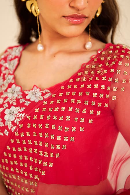 Buy_Radha Sharma_Pink Organza, Chanderi Cotton Sequins, Beads, Border Saree With Blouse _Online_at_Aza_Fashions