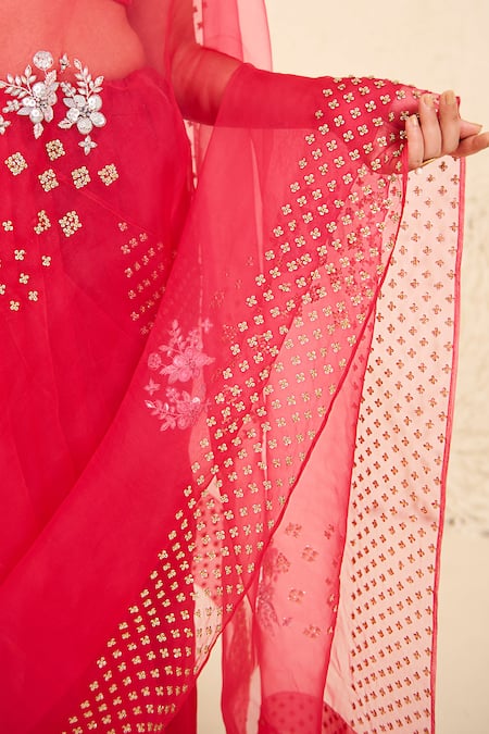 Shop_Radha Sharma_Pink Organza, Chanderi Cotton Sequins, Beads, Border Saree With Blouse _Online_at_Aza_Fashions