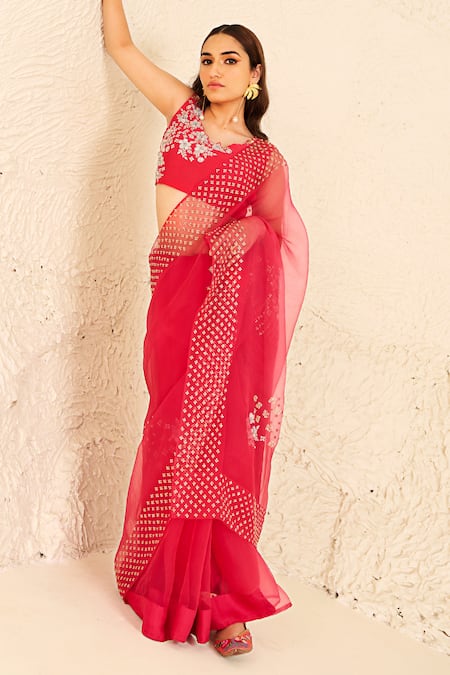 Radha Sharma Sequin Border Saree With Embroidered Blouse 