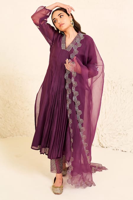 Radha Sharma Hand Work Pleated Kurta Pant Set 