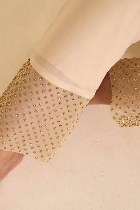 Shop_Radha Sharma_Beige Georgette, Crepe, Organza Sequins, Embroidery Hand Straight Kurta Set _Online_at_Aza_Fashions